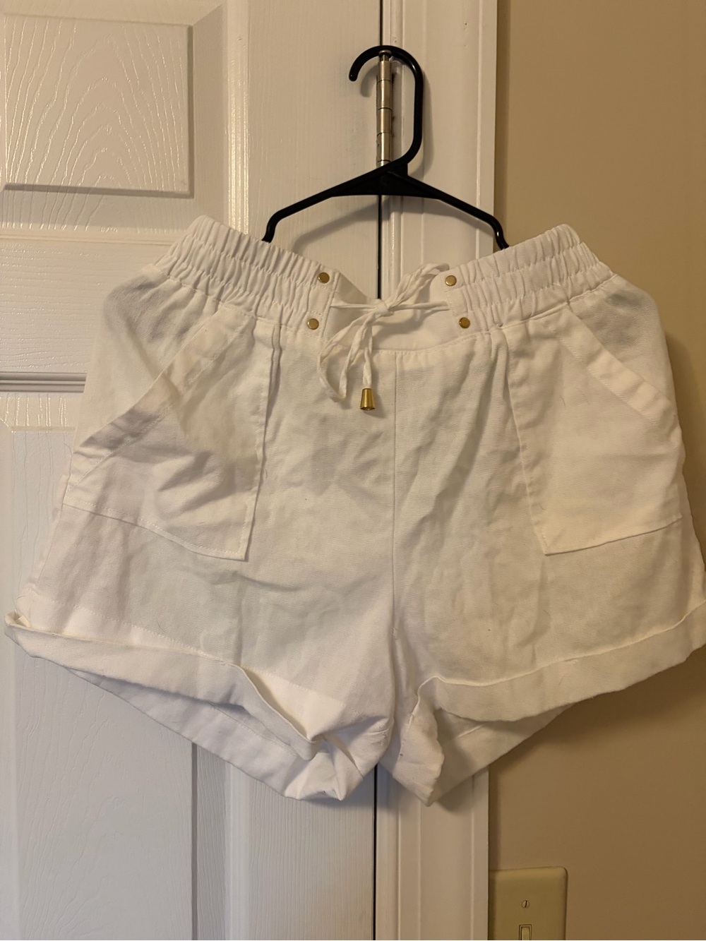 Women's White Drawstring Cargo Shorts